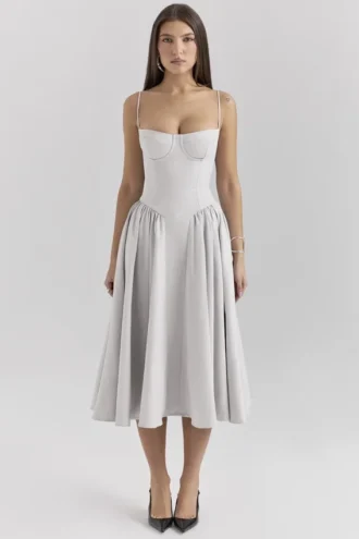 Samaria Midi-Korsetts-Kleid in Taubengrau