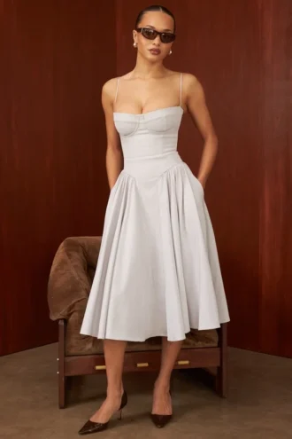 Samaria Midi-Korsetts-Kleid in Taubengrau