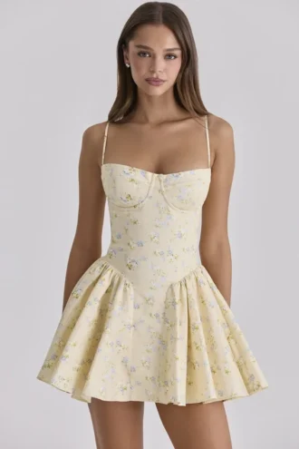 Samaria Mini-Kleid aus Baumwolle mit Zitronen-Blumenprint