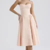 Samaria Peach Parfait Twill Korsetts-Midi-Kleid Samaria Peach Parfait Twill Korsetts-Midi-Kleid