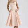 Samaria Peach Parfait Twill Korsetts-Midi-Kleid Samaria Peach Parfait Twill Korsetts-Midi-Kleid
