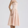 Samaria Peach Parfait Twill Korsetts-Midi-Kleid Samaria Peach Parfait Twill Korsetts-Midi-Kleid