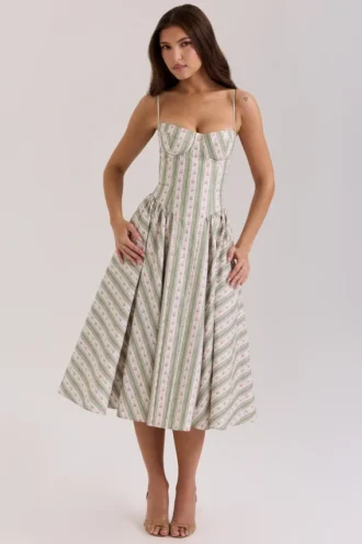 Samaria Sage Midi-Kleid aus Baumwolle mit gestreiftem Blumenmuster