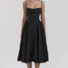 Samaria Schwarzes Midi-Korsetts-Kleid