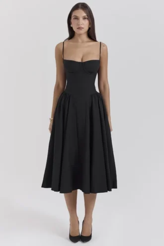 Samaria Schwarzes Midi-Korsetts-Kleid Samaria Schwarzes Midi-Korsetts-Kleid