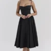 Samaria Schwarzes Midi-Korsetts-Kleid