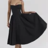 Samaria Schwarzes Midi-Korsetts-Kleid