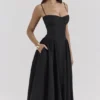 Samaria Schwarzes Midi-Korsetts-Kleid