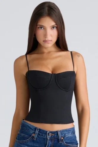 Samaria Schwarzes Stretch-Twill-Korsetts-Oberteil mit Cup-Einsätzen
