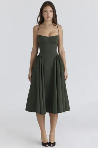 Samaria smaragdgrünes Midi-Korsetts-Kleid Samaria smaragdgrünes Midi-Korsetts-Kleid