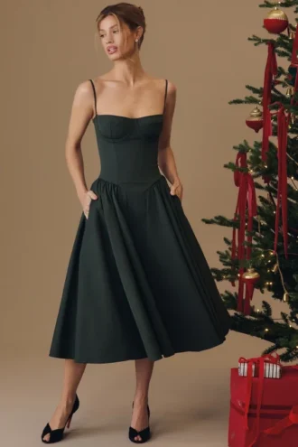 Samaria smaragdgrünes Midi-Korsetts-Kleid Samaria smaragdgrünes Midi-Korsetts-Kleid