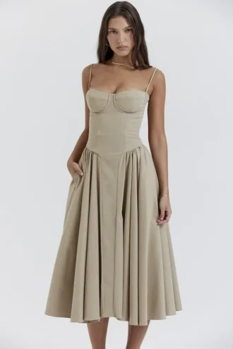 Samaria Taupe Korsettsommerkleid
