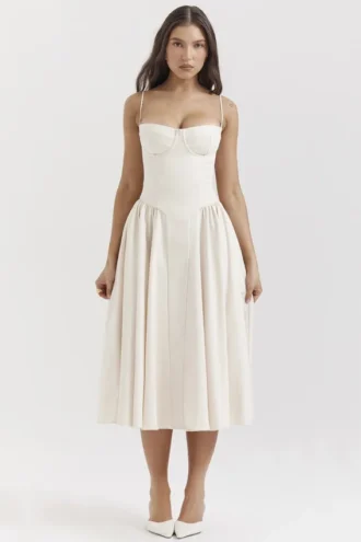 Samaria Vintage Cremefarbenes Korsett-Sommerkleid