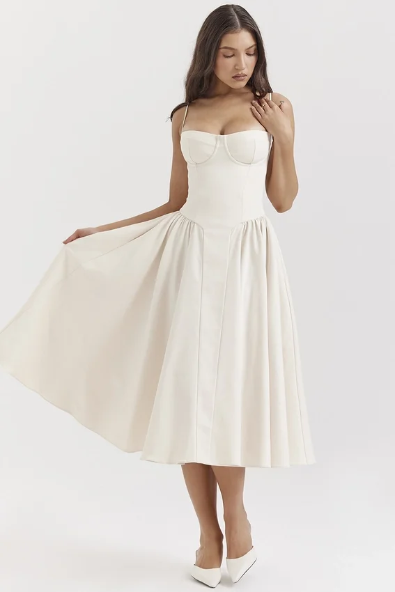Samaria Vintage Cremefarbenes Korsett-Sommerkleid Samaria Vintage Cremefarbenes Korsett-Sommerkleid