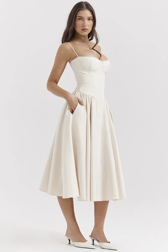 Samaria Vintage Cremefarbenes Korsett-Sommerkleid Samaria Vintage Cremefarbenes Korsett-Sommerkleid