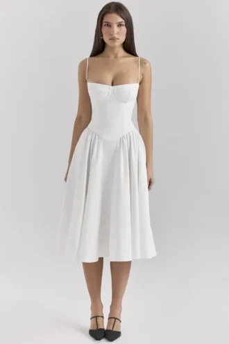 Samaria Weißes Midi-Korsetts-Kleid