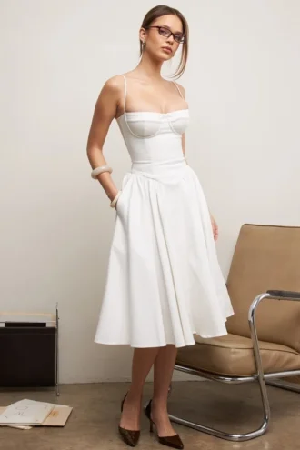 Samaria Weißes Midi-Korsetts-Kleid