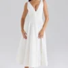 Samia – Weißes Midi-Sommerkleid aus Stretch-Baumwolle Samia – Weißes Midi-Sommerkleid aus Stretch-Baumwolle