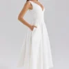 Samia – Weißes Midi-Sommerkleid aus Stretch-Baumwolle Samia – Weißes Midi-Sommerkleid aus Stretch-Baumwolle