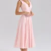 Samira – Midi-Kleid aus rosa Chiffon mit Knöpfen Samira – Midi-Kleid aus rosa Chiffon mit Knöpfen