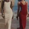 Samya Midi-Korsetts-Kleid in Mandel