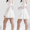 Sancia Weißes Minikleid mit Puffärmeln aus Spitze Sancia Weißes Minikleid mit Puffärmeln aus Spitze