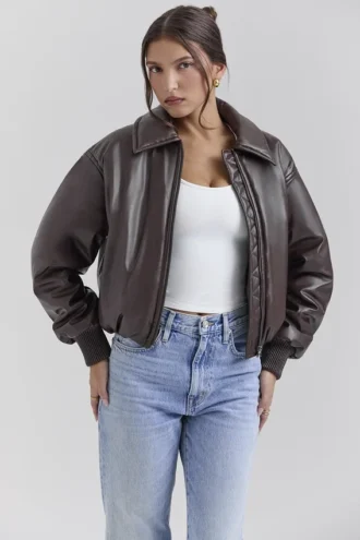 Sante Dunkelbraune Bomberjacke aus veganem Leder
