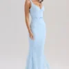 Sarai – Blaues Godet-Maxikleid aus Spitze Sarai – Blaues Godet-Maxikleid aus Spitze