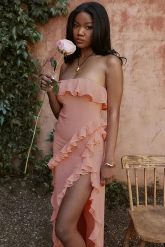 Sarina Apricot Rüschen-Maxikleid