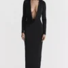 Saskia Schwarzes drapiertes Maxikleid Saskia Schwarzes drapiertes Maxikleid