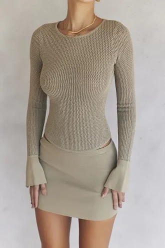 Savannah Taupe Langarm-Strick-Oberteil