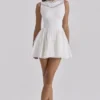 Scarlett Weißes Minikleid aus Baumwolle mit Stickerei und Spitzenbesatz