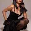 Selina – Mini-Kleid aus schwarzem Samt und Tüll Selina – Mini-Kleid aus schwarzem Samt und Tüll