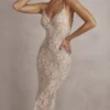 Serelle Midi-Kleid aus antik-elfenbeinfarbener Spitze Serelle Midi-Kleid aus antik-elfenbeinfarbener Spitze