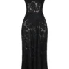 Seren – Schwarzes Maxikleid mit Blumenmuster und Spitzenrücken Seren – Schwarzes Maxikleid mit Blumenmuster und Spitzenrücken