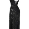 Seren – Schwarzes Maxikleid mit Blumenmuster und Spitzenrücken Seren – Schwarzes Maxikleid mit Blumenmuster und Spitzenrücken
