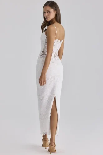 Serenella Weißes Midi-Kleid aus Broderie-Anglaise-Spitze