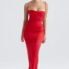Shani Rotes Satin-Korsetts-Maxikleid Shani Rotes Satin-Korsetts-Maxikleid