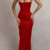 Shani Rotes Satin-Korsetts-Maxikleid Shani Rotes Satin-Korsetts-Maxikleid