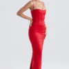Shani Rotes Satin-Korsetts-Maxikleid Shani Rotes Satin-Korsetts-Maxikleid