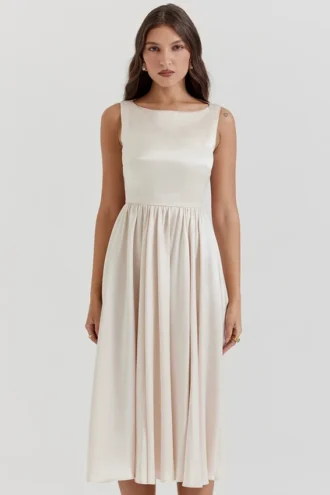 Shayla Vintage Midi-Kleid in Creme