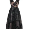 Sianna – Schwarzes Midi-Korsetts-Kleid aus besticktem Tüll Sianna – Schwarzes Midi-Korsetts-Kleid aus besticktem Tüll