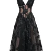 Sianna – Schwarzes Midi-Korsetts-Kleid aus besticktem Tüll Sianna – Schwarzes Midi-Korsetts-Kleid aus besticktem Tüll