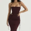 Sidonie Midi-Rock aus weinrotem Satin mit Schnürung Sidonie Midi-Rock aus weinrotem Satin mit Schnürung