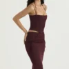 Sidonie Midi-Rock aus weinrotem Satin mit Schnürung Sidonie Midi-Rock aus weinrotem Satin mit Schnürung