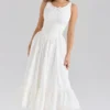 Sienna – Weißes Midi-Kleid aus Stretch-Baumwolle mit Schnürung Sienna – Weißes Midi-Kleid aus Stretch-Baumwolle mit Schnürung