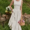 Sienna – Weißes Midi-Kleid aus Stretch-Baumwolle mit Schnürung Sienna – Weißes Midi-Kleid aus Stretch-Baumwolle mit Schnürung