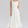 Sienna – Weißes Midi-Kleid aus Stretch-Baumwolle mit Schnürung Sienna – Weißes Midi-Kleid aus Stretch-Baumwolle mit Schnürung