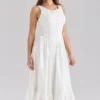 Sienna – Weißes Midi-Kleid aus Stretch-Baumwolle mit Schnürung Sienna – Weißes Midi-Kleid aus Stretch-Baumwolle mit Schnürung