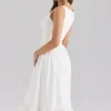 Sienna – Weißes Midi-Kleid aus Stretch-Baumwolle mit Schnürung Sienna – Weißes Midi-Kleid aus Stretch-Baumwolle mit Schnürung
